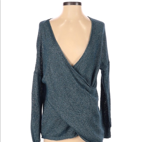 Kimchi Blue Sweaters - Kimchi Blu small teal oversized faux wrap sweater
